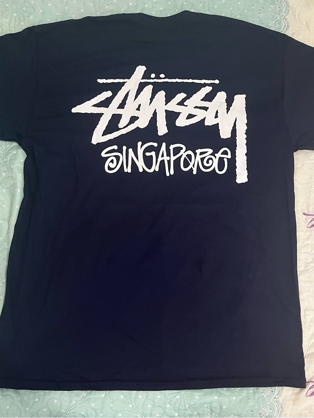Stussy Navy Blue T-Shirt with White Singapore Logo